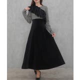 サッシュ付きベロアドッキングニットワンピース | JUNOAH | 詳細画像1