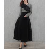 チャコール | サッシュ付きベロアドッキングニットワンピース | JUNOAH