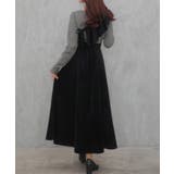 サッシュ付きベロアドッキングニットワンピース | JUNOAH | 詳細画像2