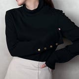 ブラック | タートルネック袖ボタンリブカットソー | JUNOAH