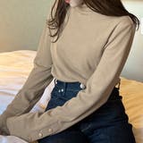 ベージュ | タートルネック袖ボタンリブカットソー | JUNOAH