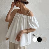 肩紐デザインオフショルボリュームスリーブブラウス | JUNOAH | 詳細画像1