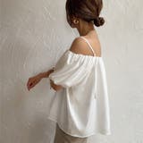 肩紐デザインオフショルボリュームスリーブブラウス | JUNOAH | 詳細画像4