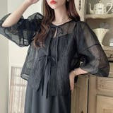 ブラック | ワッシャーシアー2wayリボンブラウス | JUNOAH