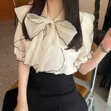 アイボリー | シアーフリルリボンブラウス | JUNOAH