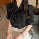 ブラック | シアーフリルリボンブラウス | JUNOAH