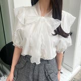ホワイト | シアーフリルリボンブラウス | JUNOAH