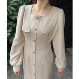 アイボリー | 金ボタン薄手ツイードタイトワンピース | JUNOAH