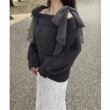 チュールリボンオフショルシャギーニット | JUNOAH | 詳細画像1