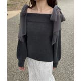 チュールリボンオフショルシャギーニット | JUNOAH | 詳細画像2