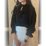 ブラック | サテンライクリボンブラウス | JUNOAH