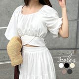 パフスリーブバックリボンショートトップス | JUNOAH | 詳細画像1