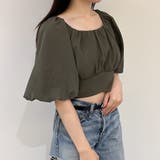 チャコール | パフスリーブバックリボンショートトップス | JUNOAH