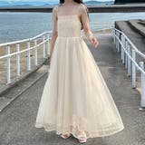 アイボリー | ショルダーリボンチュールドッキングキャミワンピース | JUNOAH