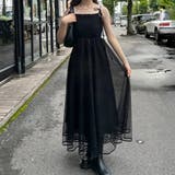 ブラック | ショルダーリボンチュールドッキングキャミワンピース | JUNOAH