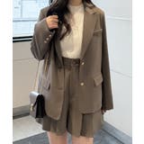 モカ | 【肩パッド入り】金ボタンテーラードジャケット＋プリーツショートパンツset | JUNOAH