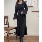 ブラック | チョーカー付きウエストタックマーメイドワンピース | JUNOAH