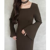 ブラウン | チョーカー付きウエストタックマーメイドワンピース | JUNOAH