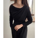 ブラック | ドレープデザインカットソー | JUNOAH