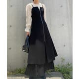 Wジップハイウエストレイヤード風キャミワンピース+プリーツスカート set | JUNOAH | 詳細画像1