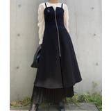 ブラック | Wジップハイウエストレイヤード風キャミワンピース+プリーツスカート set | JUNOAH