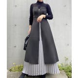 チャコール | Wジップハイウエストレイヤード風キャミワンピース+プリーツスカート set | JUNOAH