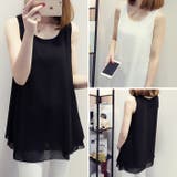 透けない厚手シフォンの二重レイヤード ふんわりシフォンレイヤードタンクトップ | JUNOAH | 詳細画像17