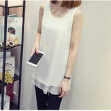 透けない厚手シフォンの二重レイヤード ふんわりシフォンレイヤードタンクトップ | JUNOAH | 詳細画像20