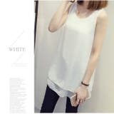 透けない厚手シフォンの二重レイヤード ふんわりシフォンレイヤードタンクトップ | JUNOAH | 詳細画像3