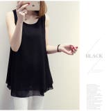 透けない厚手シフォンの二重レイヤード ふんわりシフォンレイヤードタンクトップ | JUNOAH | 詳細画像6