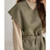 カーキ | ベルト付きくるみボタンフェイクムートンベスト | LAUIR