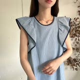 ブルー | バイカラーフリルストライプワンピース【一部ペチスカートセット】 | LAUIR