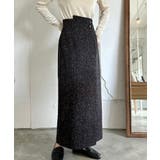 ブラック | 裏起毛ラップ風ツイードスカート | LAUIR