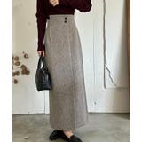 ライトブラウン | 裏起毛ラップ風ツイードスカート | LAUIR