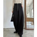 ブラック | 裏起毛ハイウエストジップカーブパンツ | LAUIR