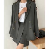 チャコール | 金釦テーラードジャケット+インパン付きミニスカートset | LAUIR