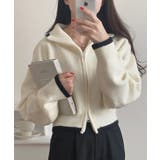 アイボリー | 配色ショート丈ダブルジップニット | LAUIR