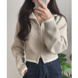 グレージュ | 配色ショート丈ダブルジップニット | LAUIR