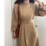 ベージュ | ウエスト切替タックロングワンピース | LAUIR