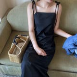 ブラック | 肩リボン裾タックIラインキャミワンピース | LAUIR