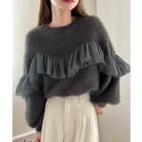 チャコール | フリルチュールシャギーニット | LAUIR