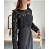 ブラック | 前後2wayフラワーレースカーデ+スリットキャミワンピースset | LAUIR