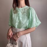 グリーン | FILLOU 2wayシアーフラワージャガードボリュームスリーブブラウス | JUNOAH