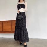 ブラック | FILLOU ジャガード裾フレアキャミワンピース | JUNOAH