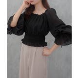 ブラック | CENEA 2way袖リボンスクエアネックブラウス | JUNOAH