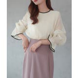 CENEA バイカラーキャンディースリーブシアーブラウス | JUNOAH | 詳細画像1