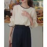 CENEA バイカラーキャンディースリーブシアーブラウス | JUNOAH | 詳細画像4