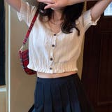 キャンディスリーブVネックボタンニットトップス 韓国ファッション | JUNOAH | 詳細画像3