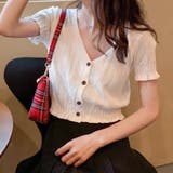 キャンディスリーブVネックボタンニットトップス 韓国ファッション | JUNOAH | 詳細画像6
