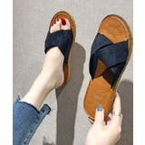 ネイビー | ぺたんこサンダル サンダル 韓国ファッション | JUNOAH